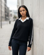 Zumieze - Nilan | Rib-Knit Striped Sleeve Sweater Women