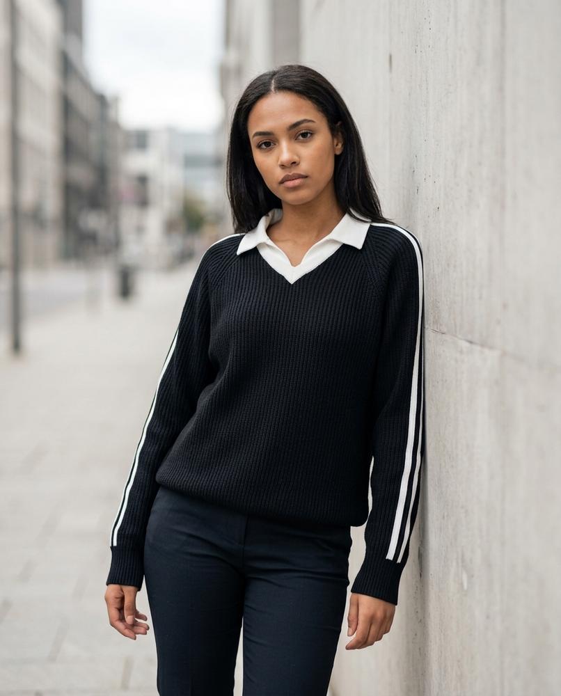 Zumieze - Nilan | Rib-Knit Striped Sleeve Sweater Women