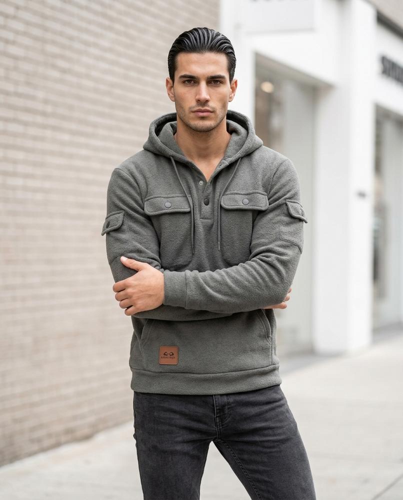Zumieze - Kadar | Snap-Button Multi-Pocket Hoodie Men