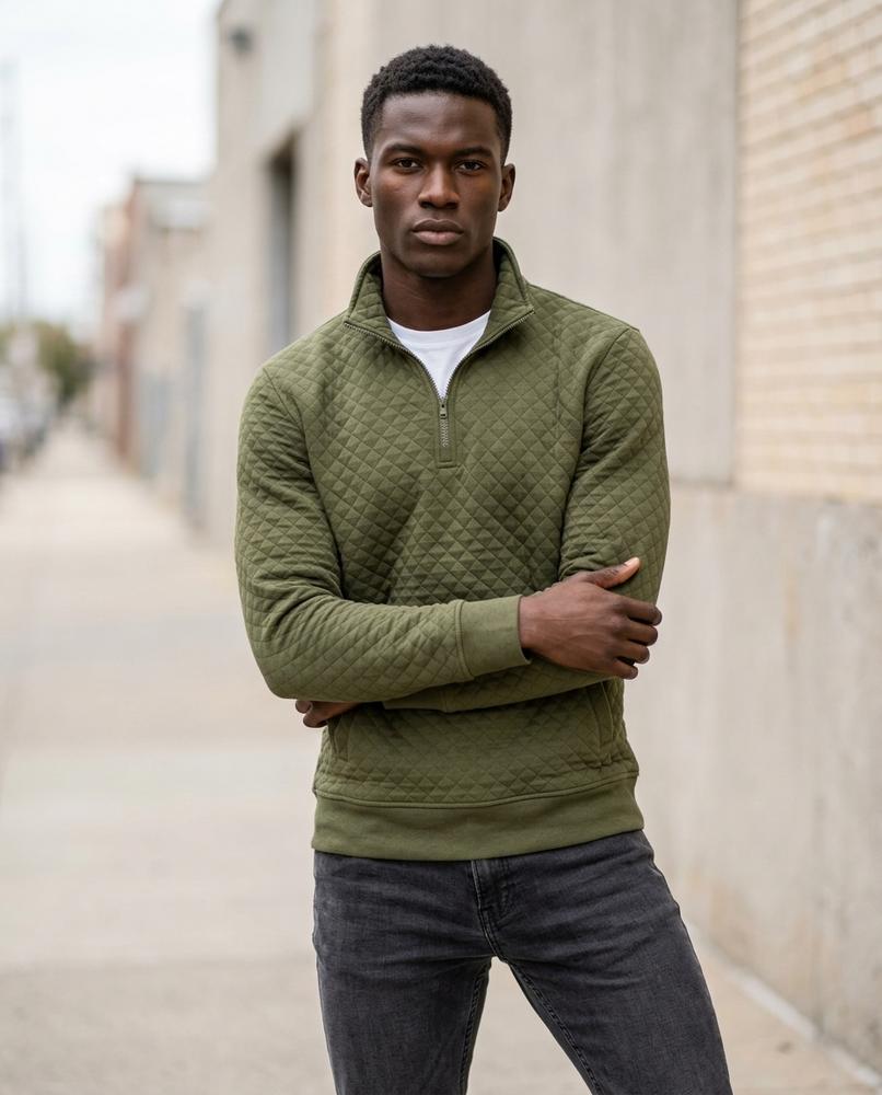 Zumieze - Zesan | Quilted Zip-Neck Sweatshirt Men