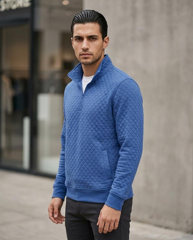 Zumieze - Zesan | Quilted Zip-Neck Sweatshirt Men