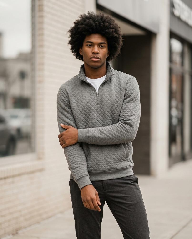 Zumieze - Zesan | Quilted Zip-Neck Sweatshirt Men