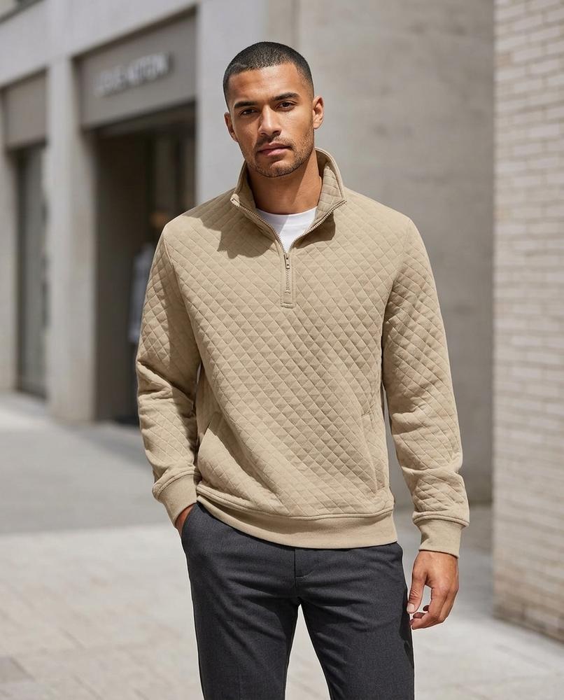 Zumieze - Zesan | Quilted Zip-Neck Sweatshirt Men