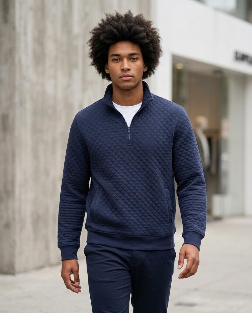 Zumieze - Zesan | Quilted Zip-Neck Sweatshirt Men