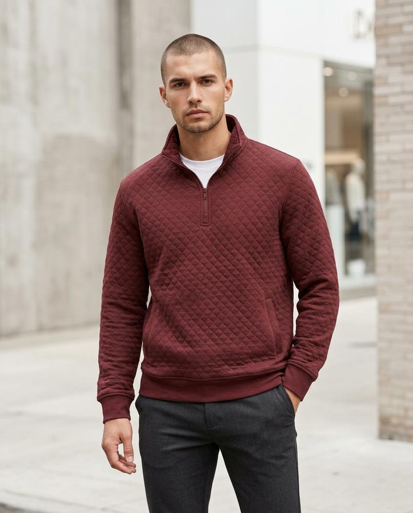 Zumieze - Zesan | Quilted Zip-Neck Sweatshirt Men