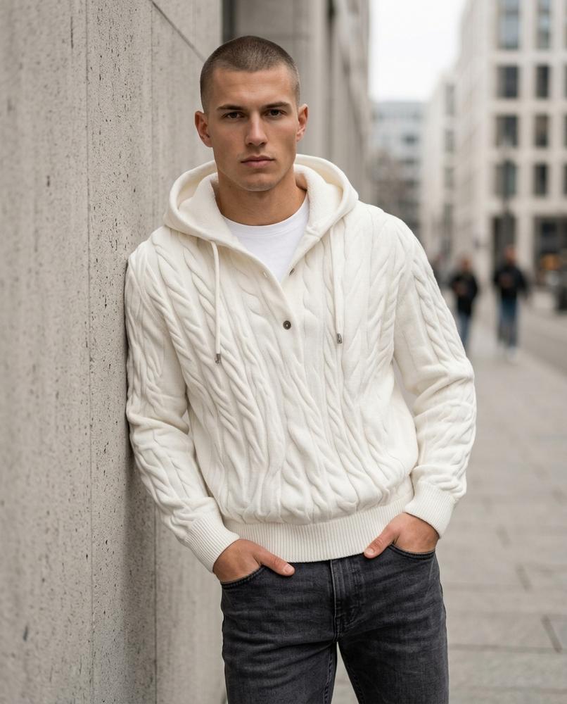 Zumieze - Ardar | Cable-Knit Button-Placket Hoodie Men
