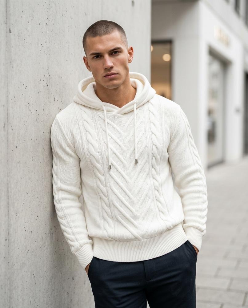 Zumieze - Lesen | Cable-Knit Hooded Sweater Men