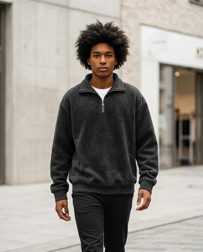 Zumieze - Zamar | Quarter-Zip Stone-Washed Sweatshirt Men