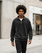 Zumieze - Zamar | Quarter-Zip Stone-Washed Sweatshirt Men