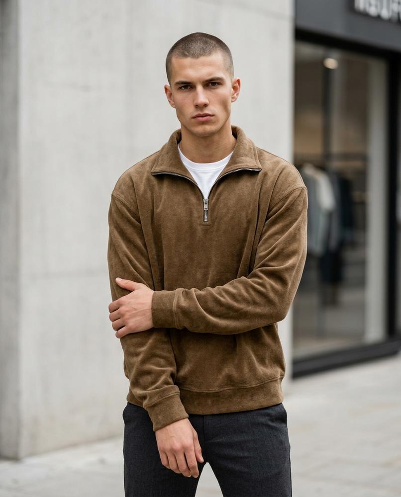 Zumieze - Zamar | Quarter-Zip Stone-Washed Sweatshirt Men