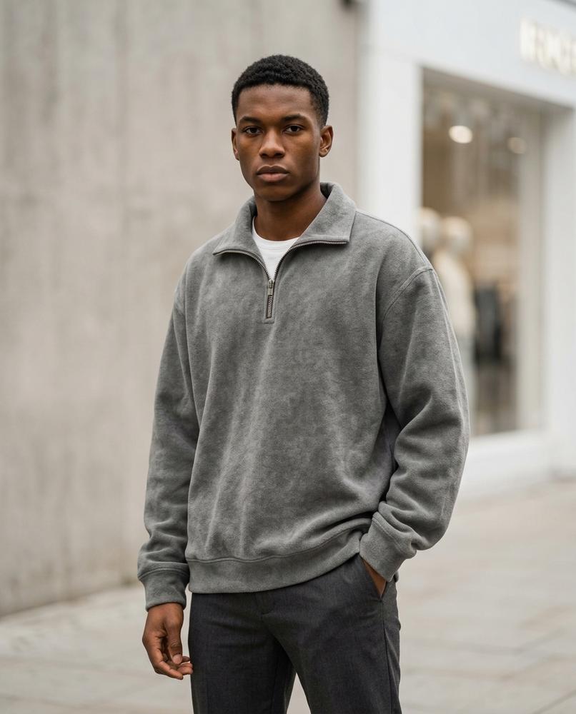 Zumieze - Zamar | Quarter-Zip Stone-Washed Sweatshirt Men