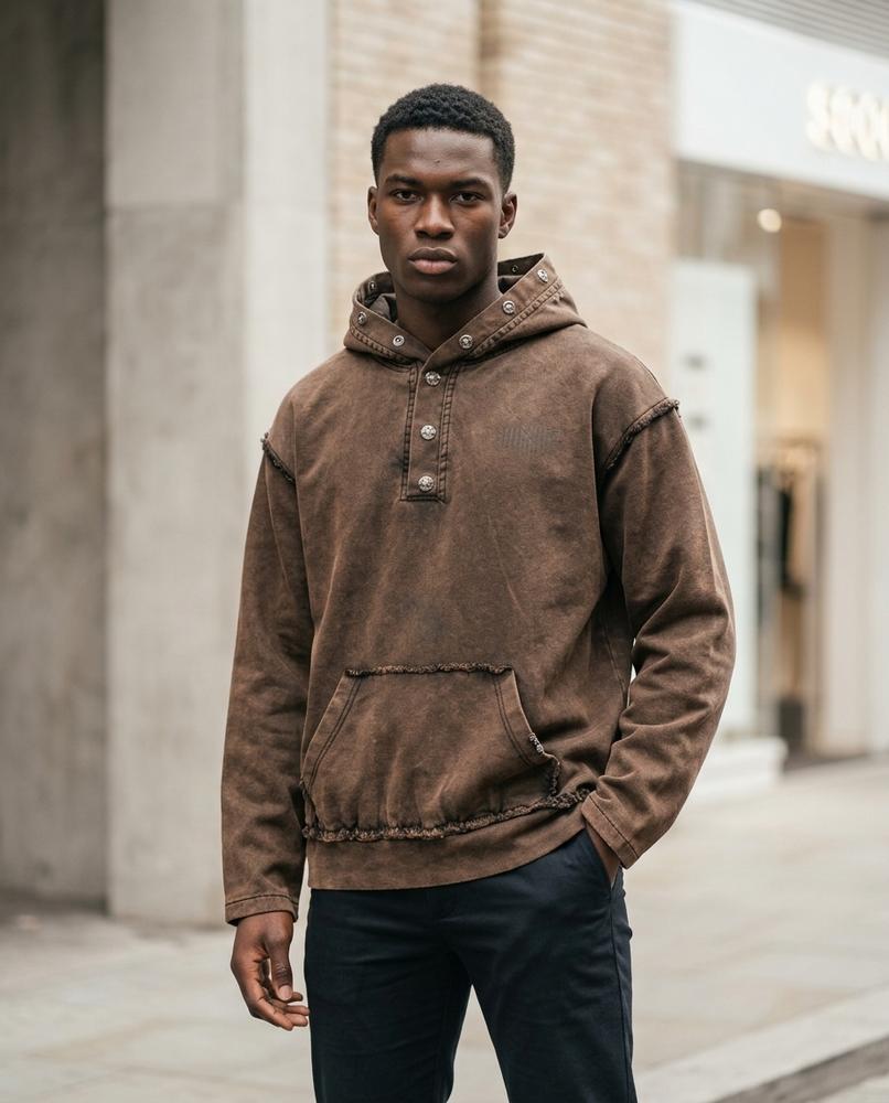 Zumieze - Alnor | Washed Buttoned Hoodie Men