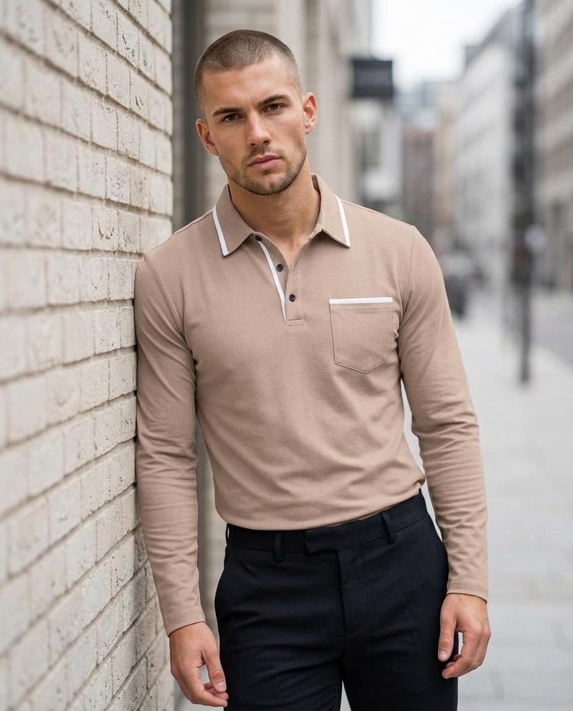 Zumieze - Mamir | Long-Sleeved Contrast-Trim Shirt Men