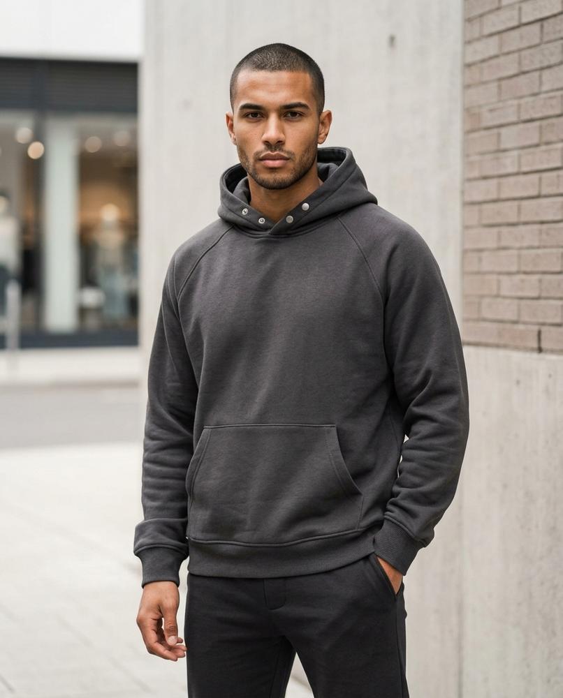 Zumieze - Lelar | Button-Neck Raglan-Sleeve Hoodie Men