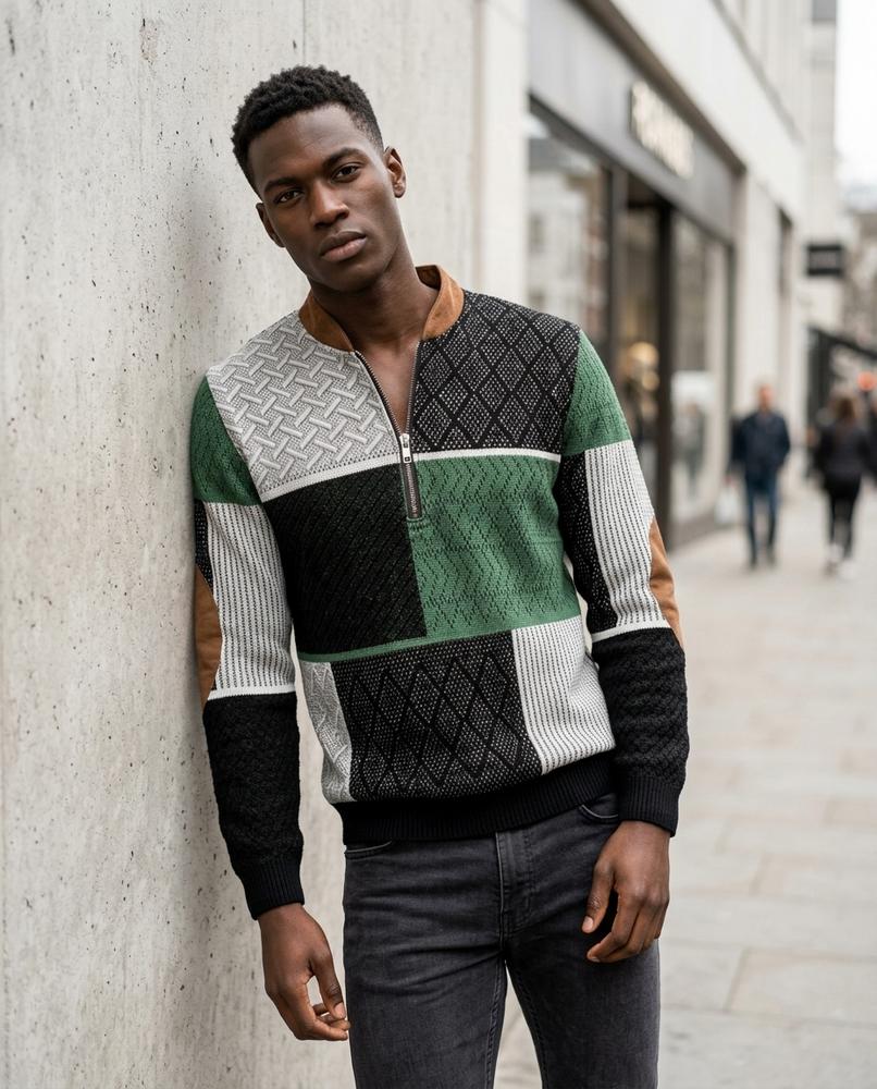 Zumieze - Vamin | Quarter-Zip Color-Block Sweater Men