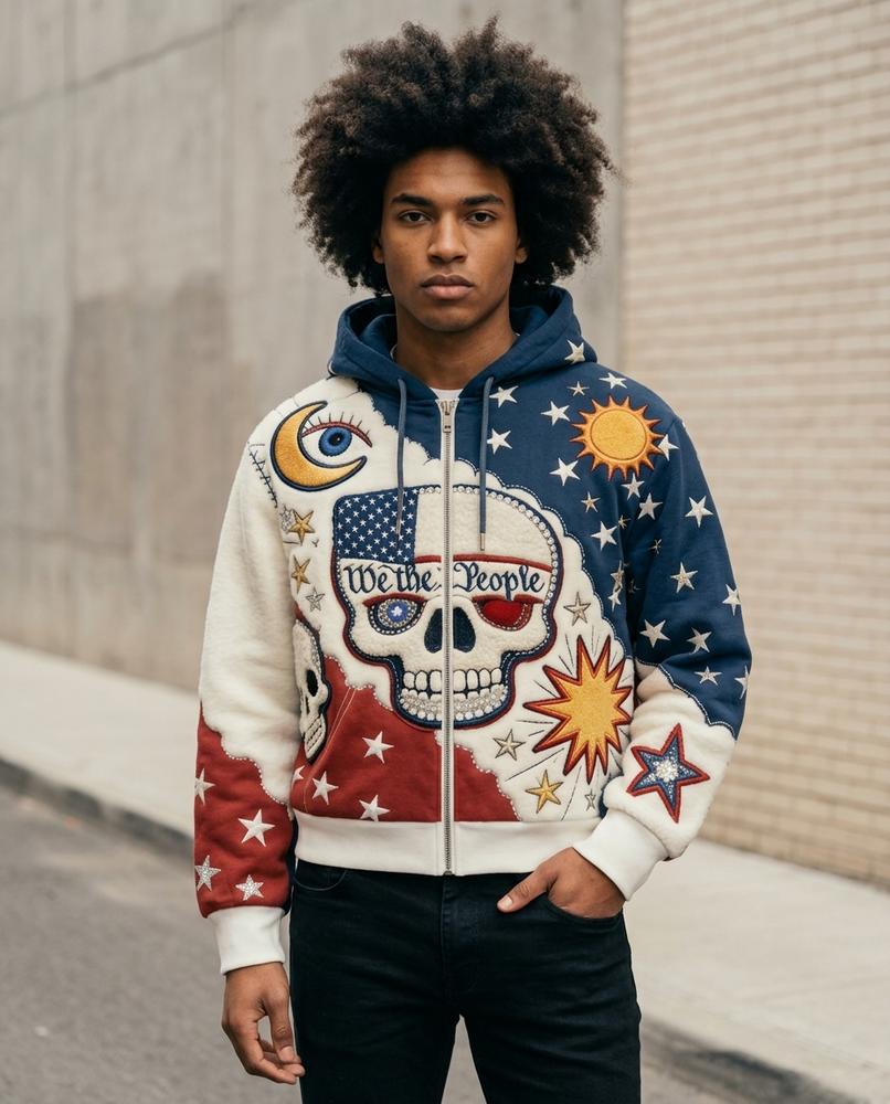Zumieze - Zamir | Embroidered Zip-Up Hoodie Unisex