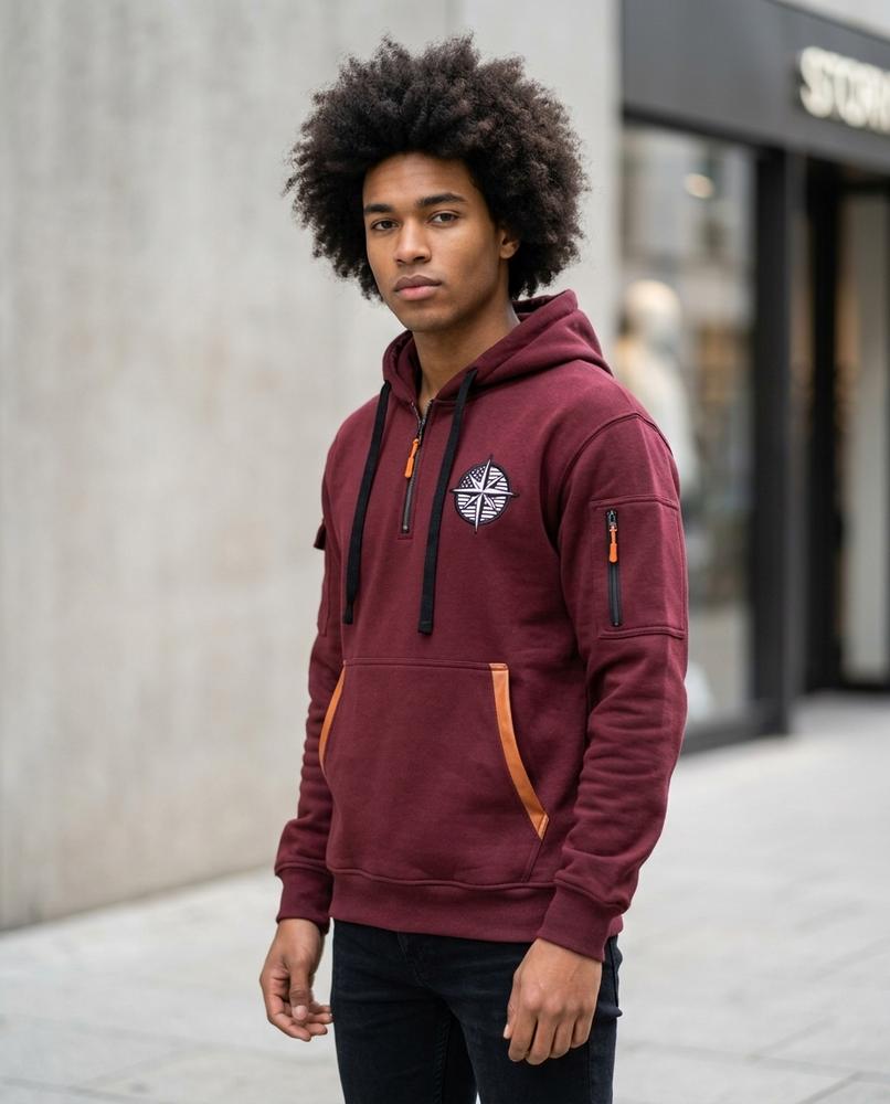 Zumieze - Rorel | Quarter-Zip Embroidered Hoodie Men