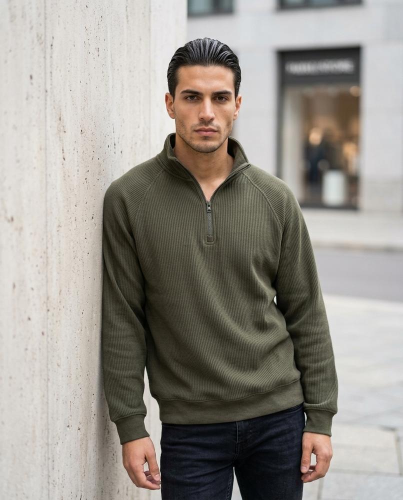 Zumieze - Lolen | Ribbed Zip-Neck Sweatshirt Men