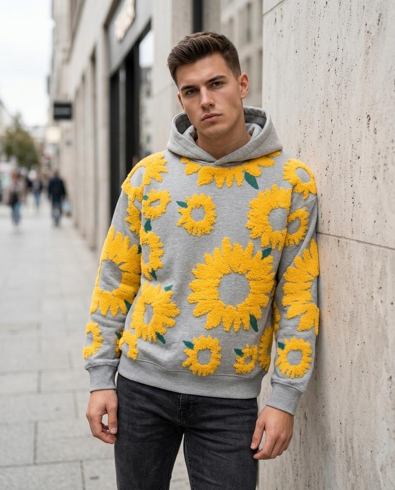 Zumieze - Vilar | Textured Sunflower Print Hoodie Men
