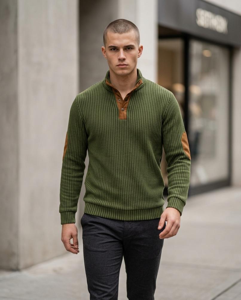 Zumieze - Vanav | Rib-Knit Suede-Trimmed Sweater Men