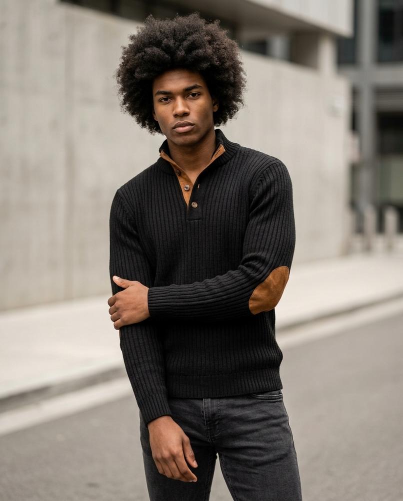 Zumieze - Vanav | Rib-Knit Suede-Trimmed Sweater Men