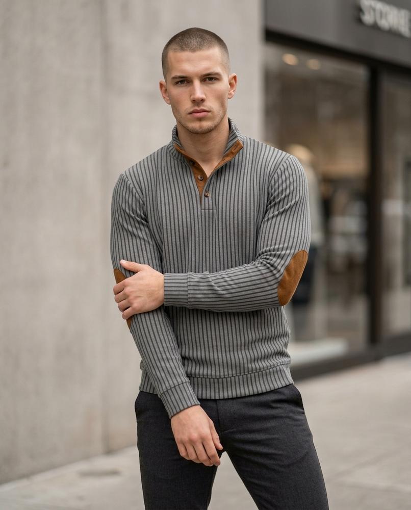 Zumieze - Vanav | Rib-Knit Suede-Trimmed Sweater Men