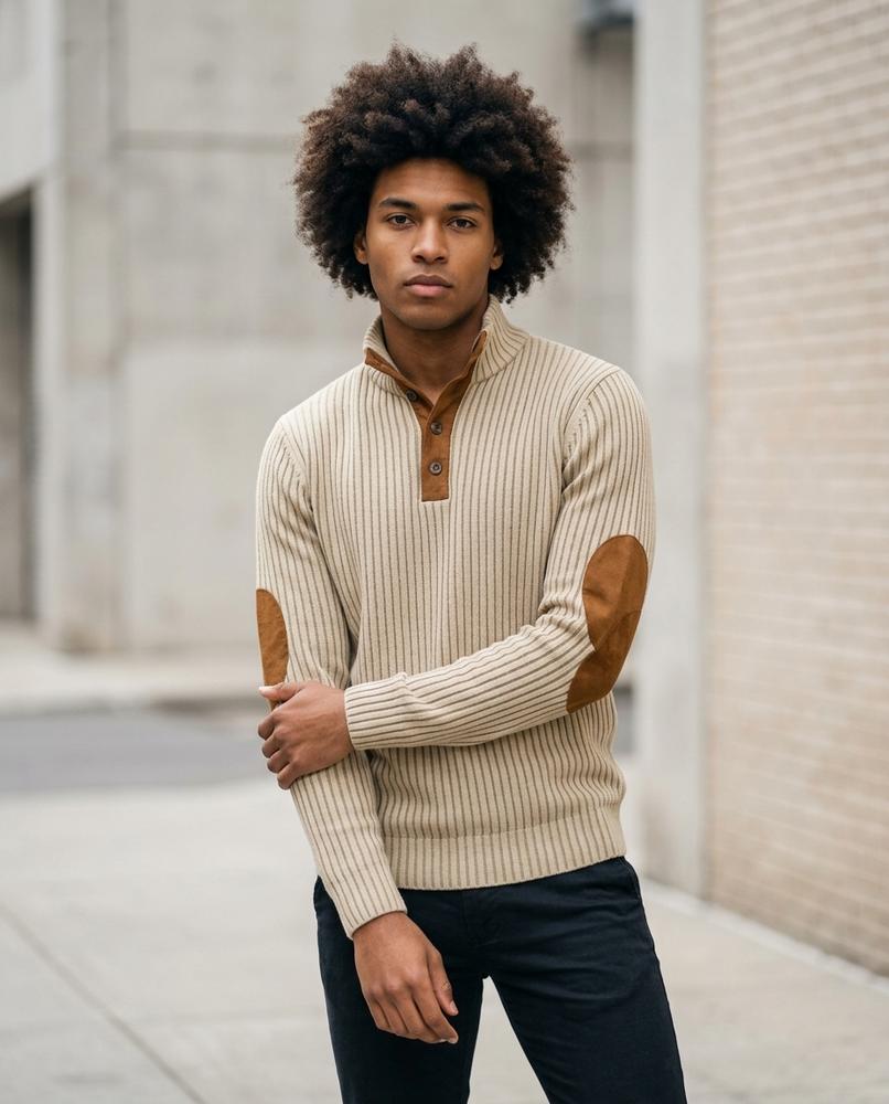 Zumieze - Vanav | Rib-Knit Suede-Trimmed Sweater Men