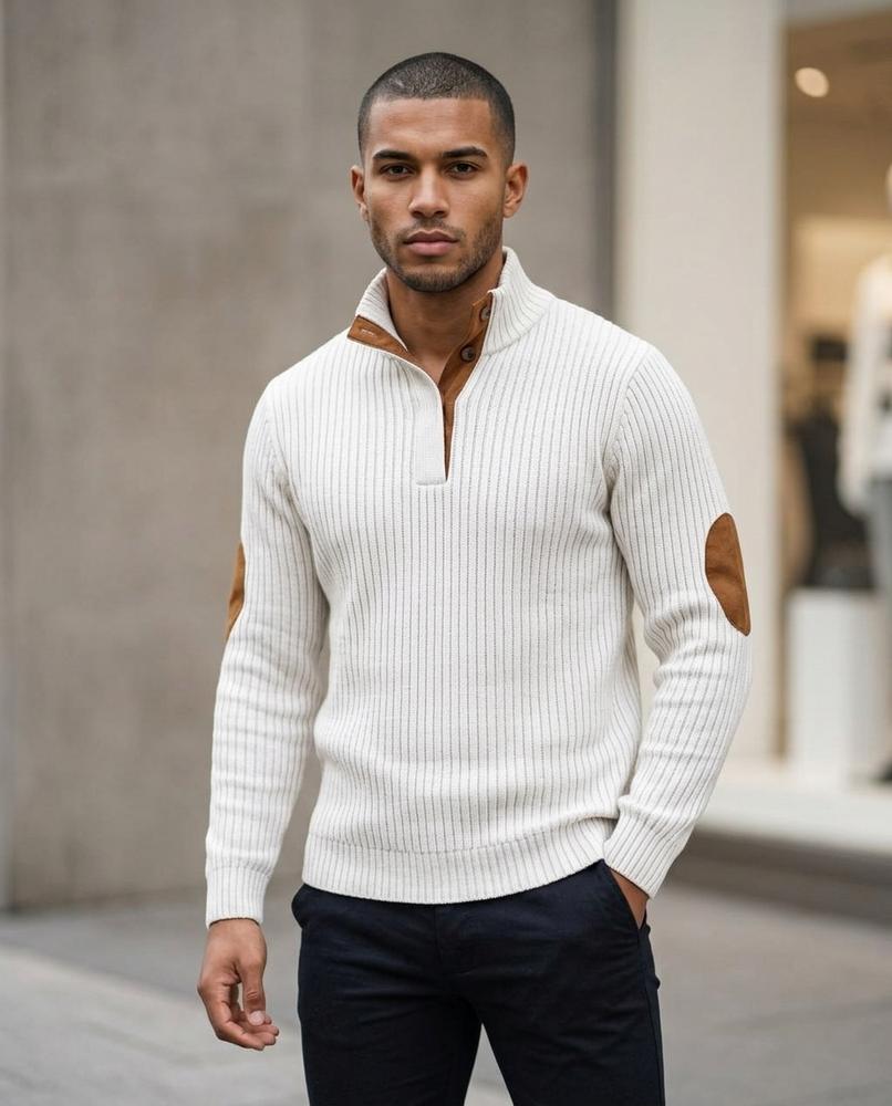 Zumieze - Vanav | Rib-Knit Suede-Trimmed Sweater Men