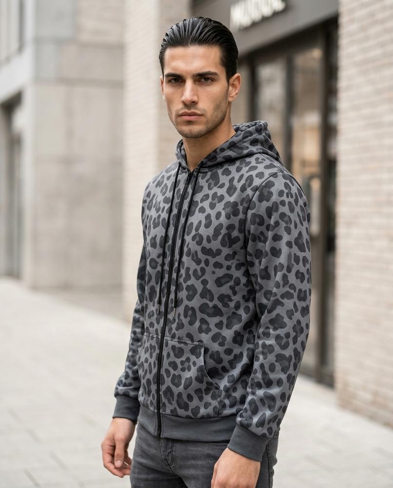 Zumieze - Elken | Leopard Print Zip-Up Hoodie Men
