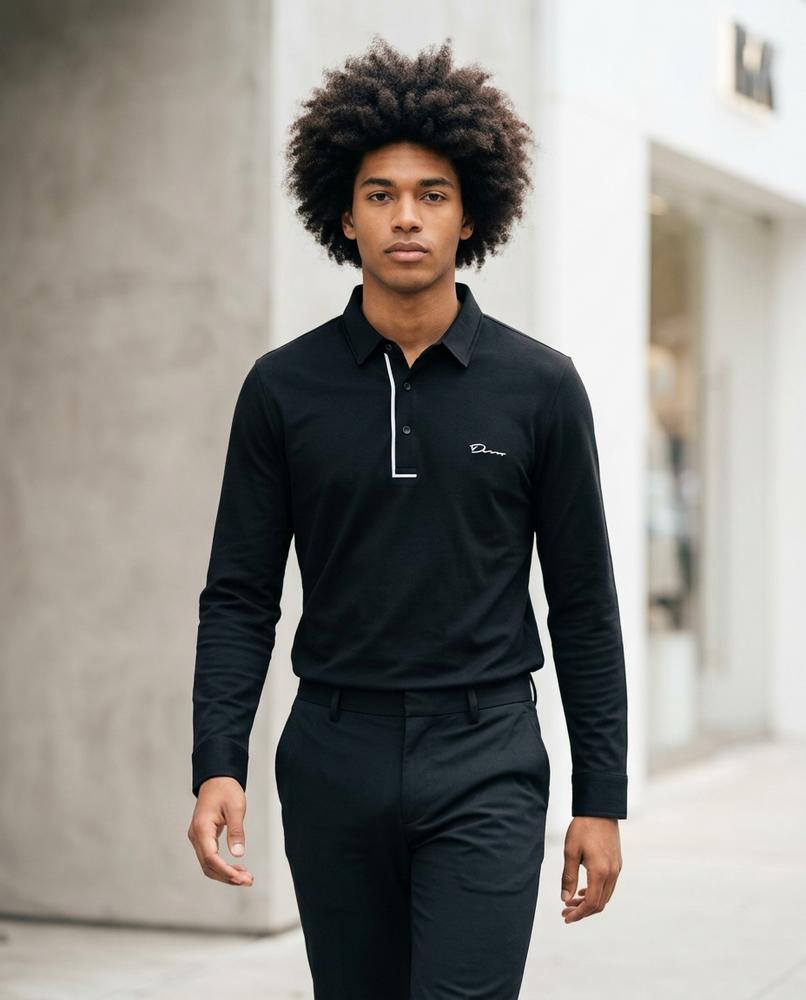 Zumieze - Rator | Long-Sleeved Tipped-Collar Polo Shirt Men