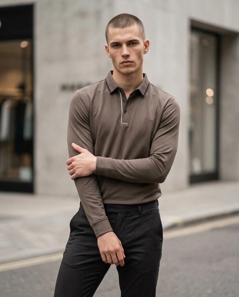 Zumieze - Rator | Long-Sleeved Tipped-Collar Polo Shirt Men