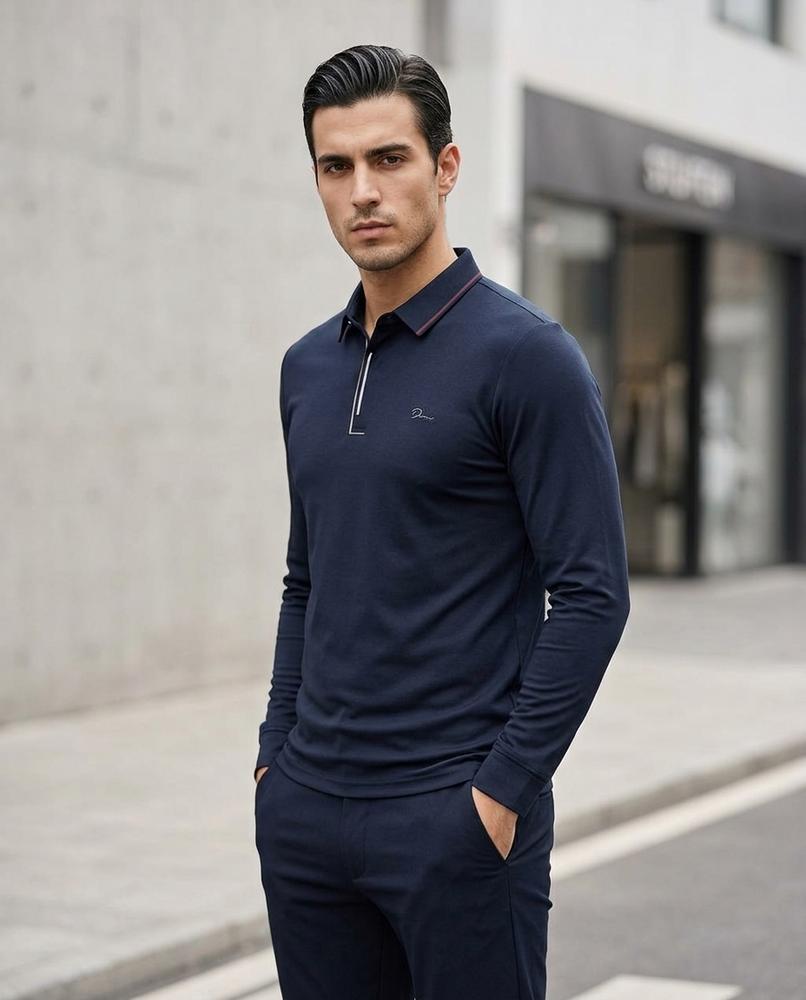 Zumieze - Rator | Long-Sleeved Tipped-Collar Polo Shirt Men