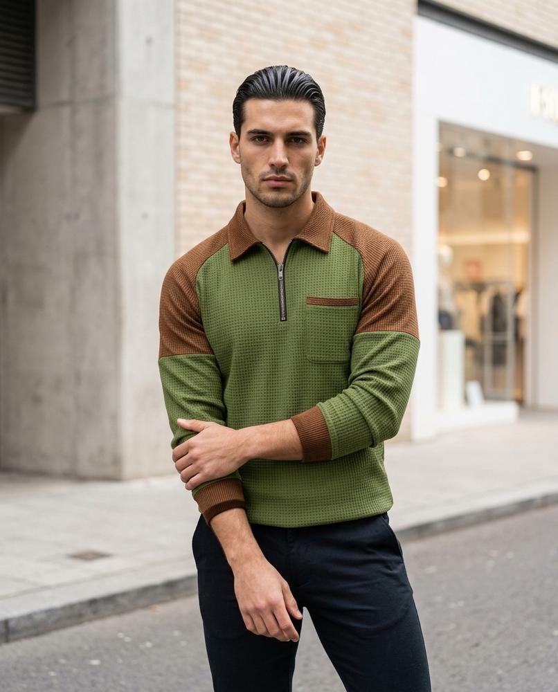 Zumieze - Zelin | Waffle-Knit Color-Block Sweater Men