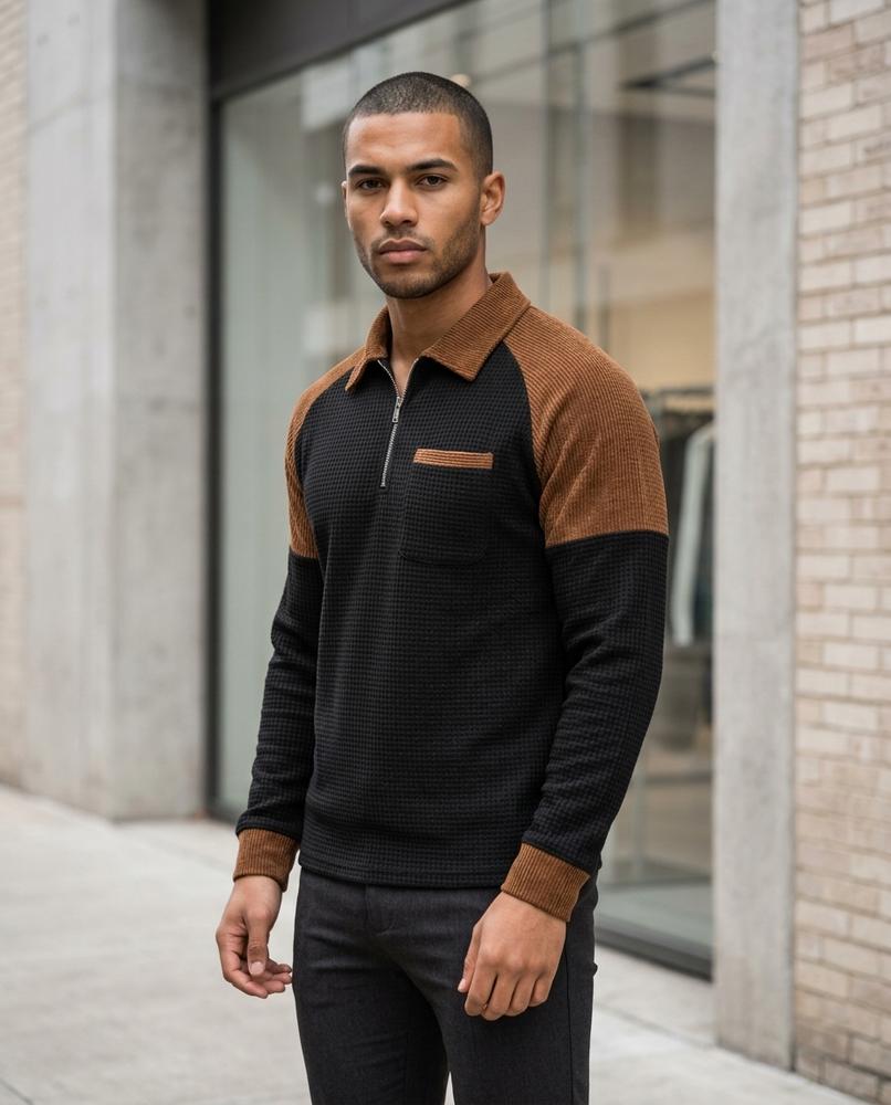 Zumieze - Zelin | Waffle-Knit Color-Block Sweater Men