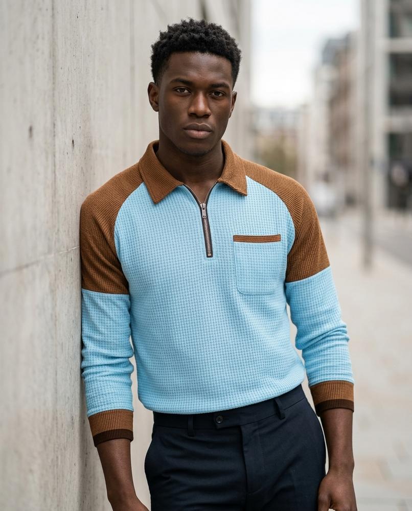 Zumieze - Zelin | Waffle-Knit Color-Block Sweater Men