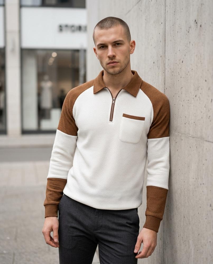 Zumieze - Zelin | Waffle-Knit Color-Block Sweater Men