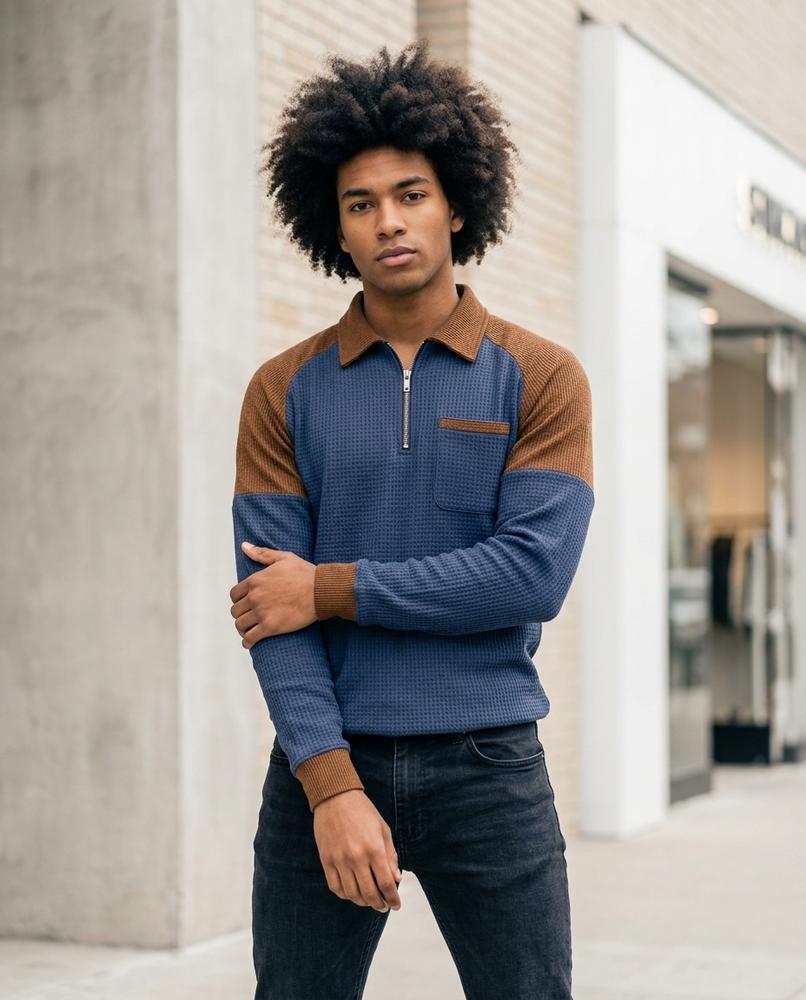 Zumieze - Zelin | Waffle-Knit Color-Block Sweater Men