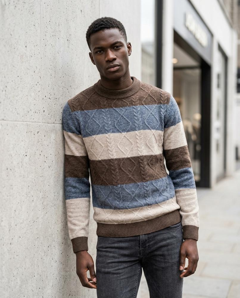 Zumieze - Lonor | Striped Cable Knit Sweater Men