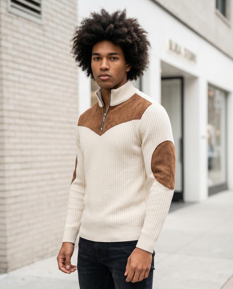 Zumieze - Leren | Rib-Knit Quarter-Zip Sweater Men
