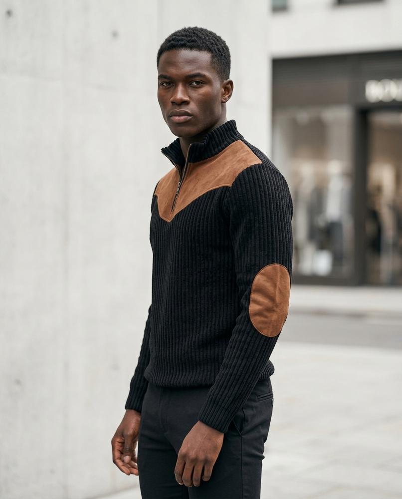 Zumieze - Leren | Rib-Knit Quarter-Zip Sweater Men