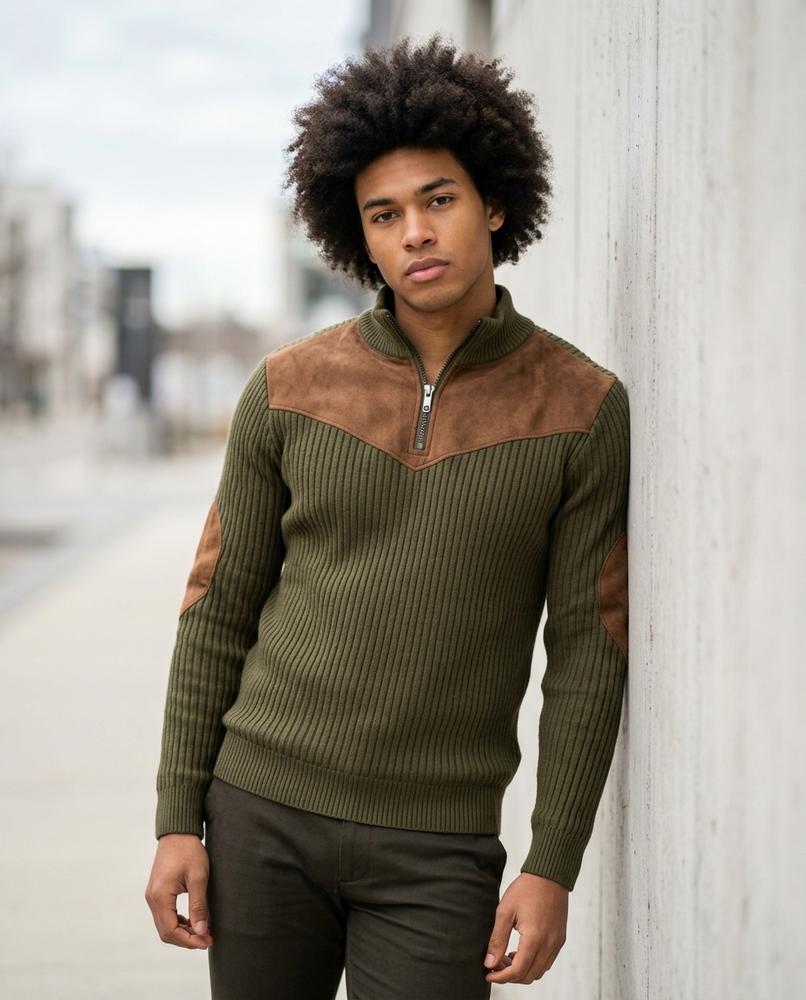 Zumieze - Leren | Rib-Knit Quarter-Zip Sweater Men