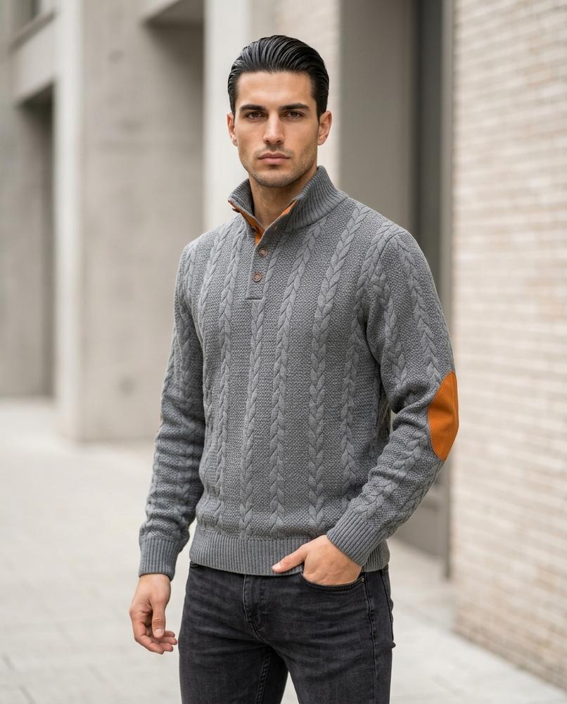 Zumieze - Tator | Cable-Knit Elbow-Patch Sweater Men