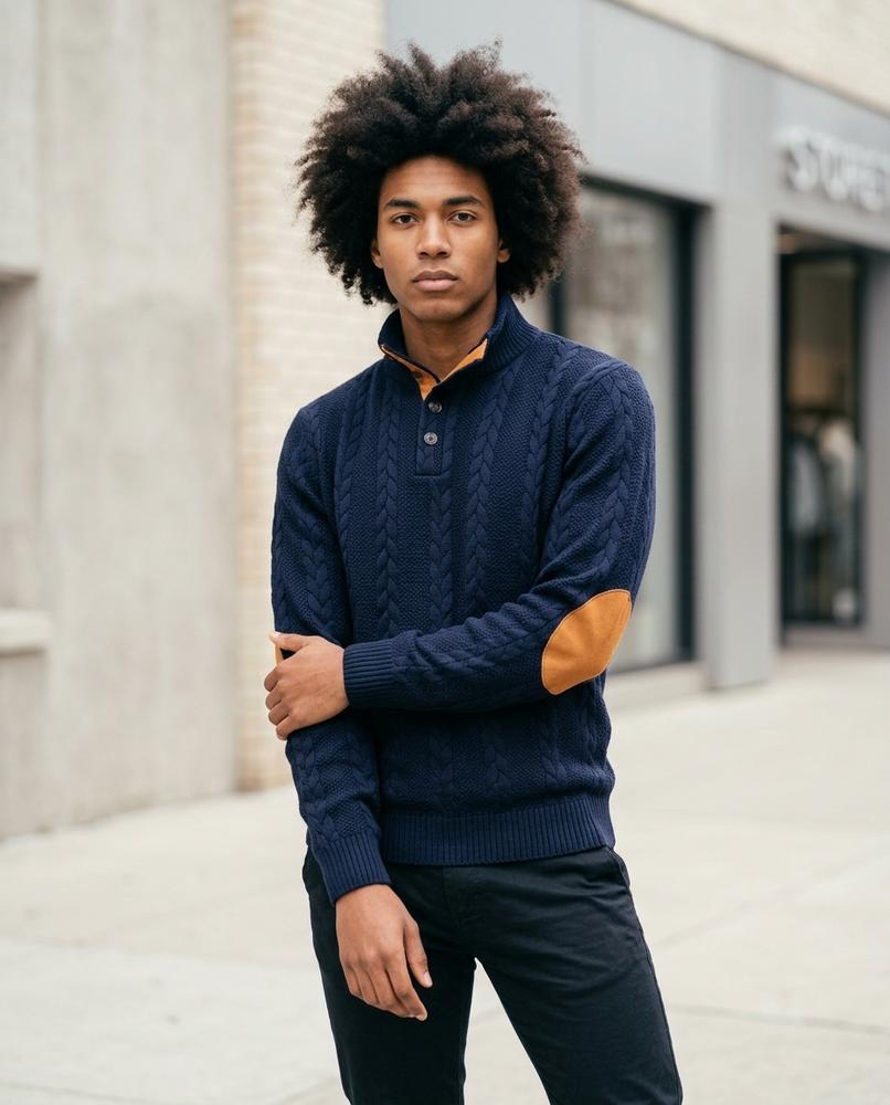 Zumieze - Tator | Cable-Knit Elbow-Patch Sweater Men